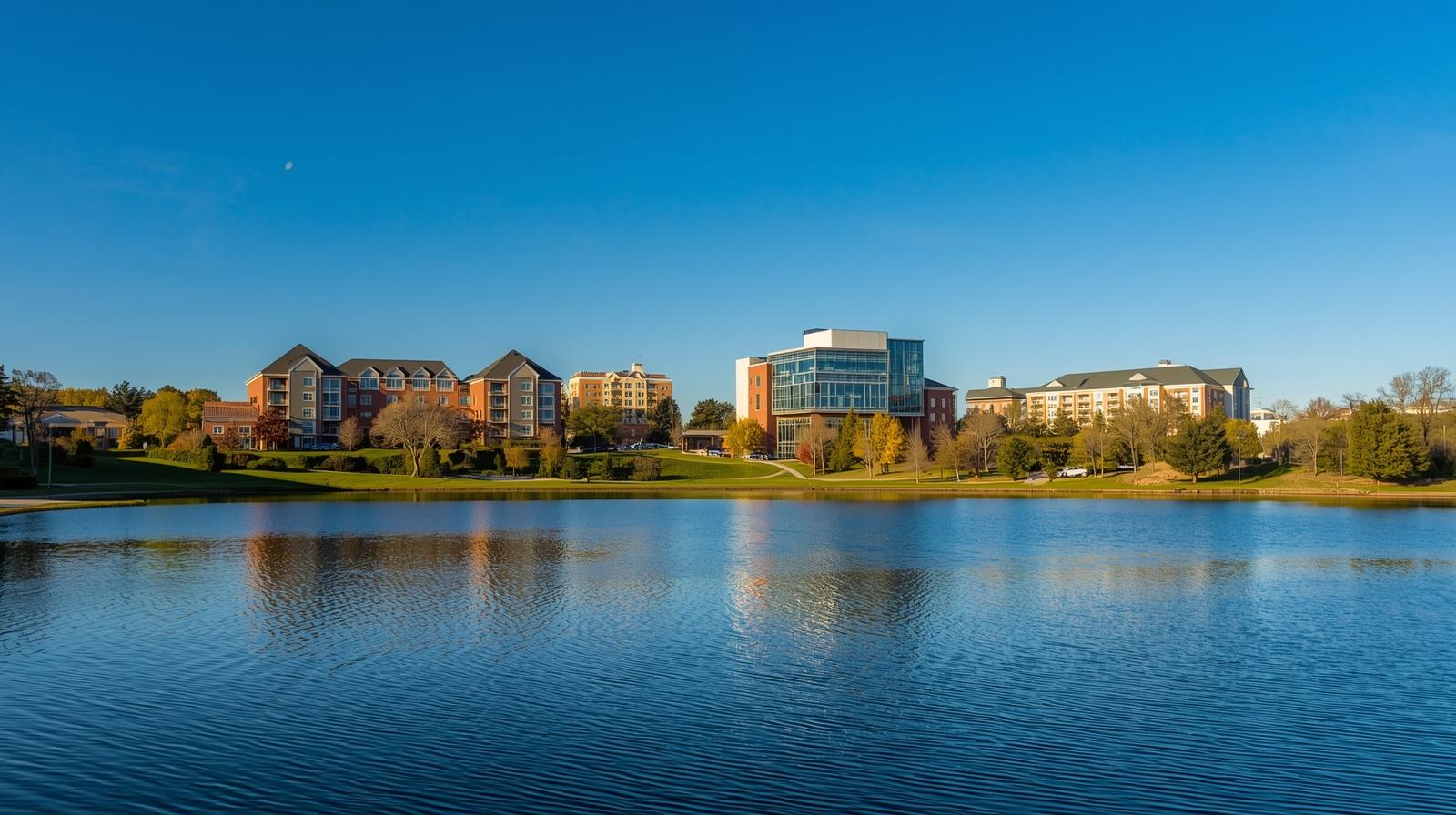 Columbia Maryland Lake Kittamaqundi and downtown area representing Frederick Interpreting Agency services in Howard County