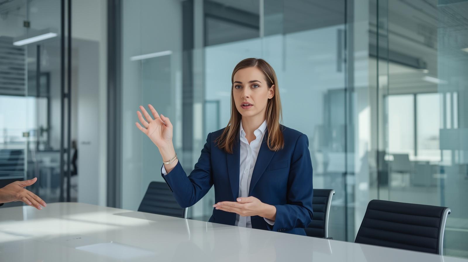 Professional ASL interpreter providing sign language services in a Northern Virginia corporate office setting